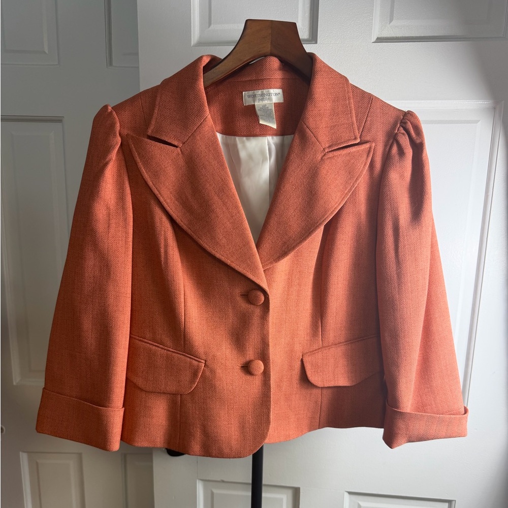 Worthington Women's Blazer Jacket Size 14P Coral Tailored Lined Pockets